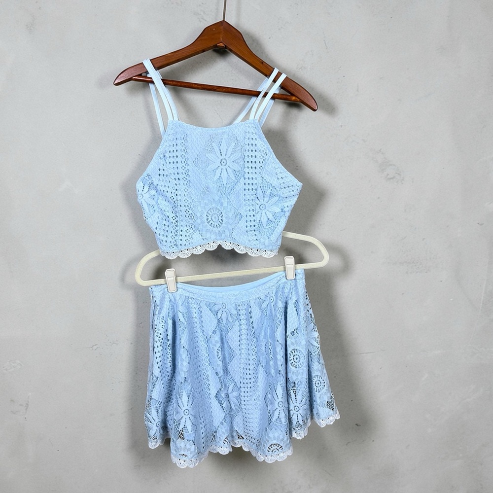 Light Blue Lace Crochet Skirt - Women Skirts
